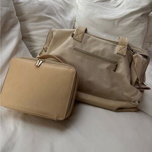 BEIS Beige Weekender Bag with Matching Cosmetics Pouch